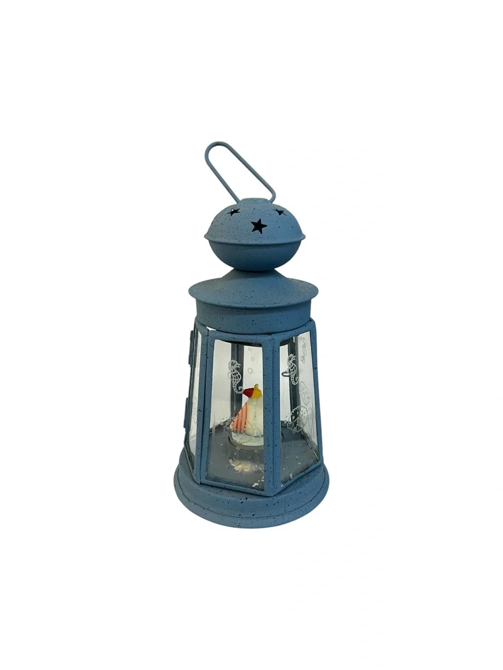 Kohls Sonoma Coastal Blue Candle Lantern Sailboat Tealight Seahorse Glass Decor